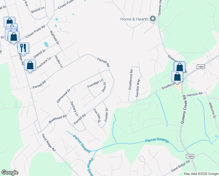 map of restaurants, bars, coffee shops, grocery stores, and more near 409-411 Dion Drive in Hubert