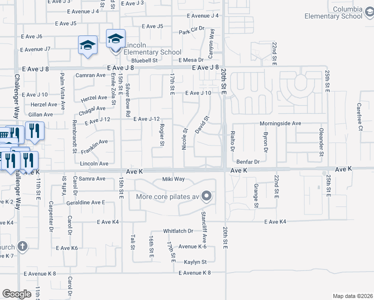 map of restaurants, bars, coffee shops, grocery stores, and more near 1730 Hillside Avenue in Lancaster