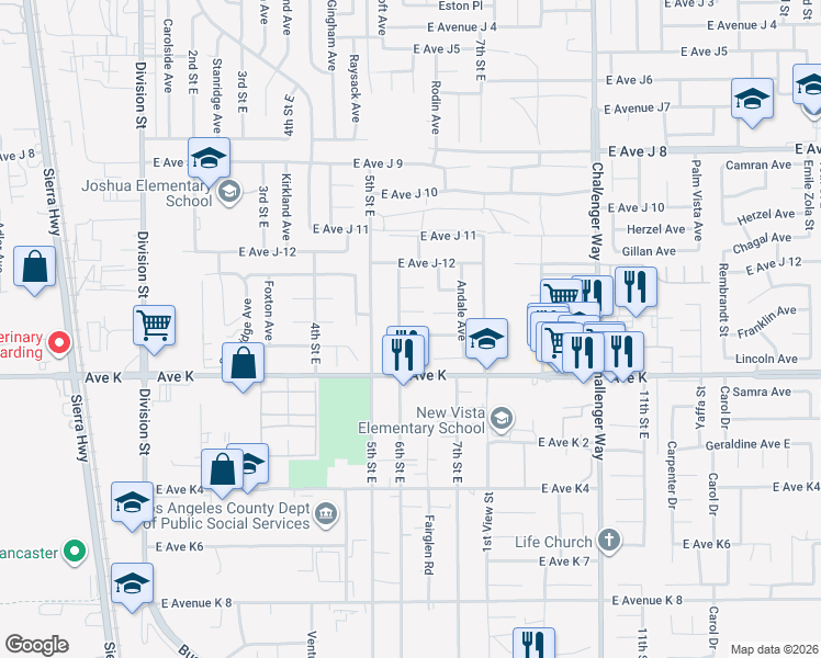 map of restaurants, bars, coffee shops, grocery stores, and more near 607 Esther Drive in Lancaster