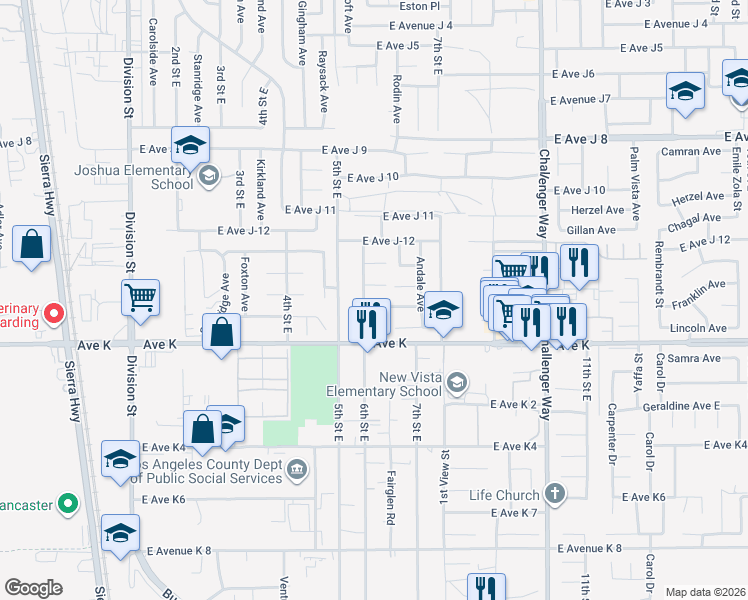 map of restaurants, bars, coffee shops, grocery stores, and more near 607 Esther Drive in Lancaster