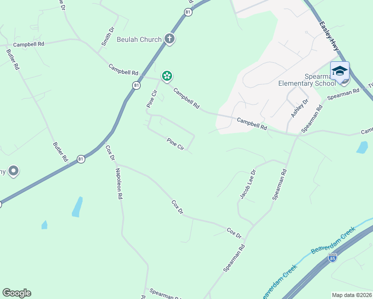 map of restaurants, bars, coffee shops, grocery stores, and more near 138 Pine Circle in Pelzer