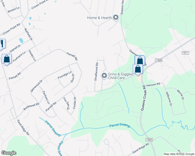 map of restaurants, bars, coffee shops, grocery stores, and more near 240 Smallwood Road in Hubert