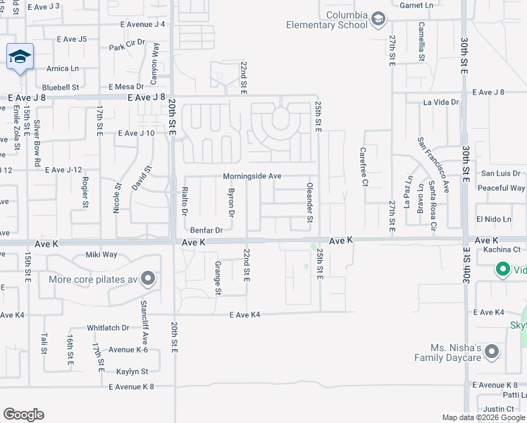 map of restaurants, bars, coffee shops, grocery stores, and more near 43625 Ponderosa Street in Lancaster