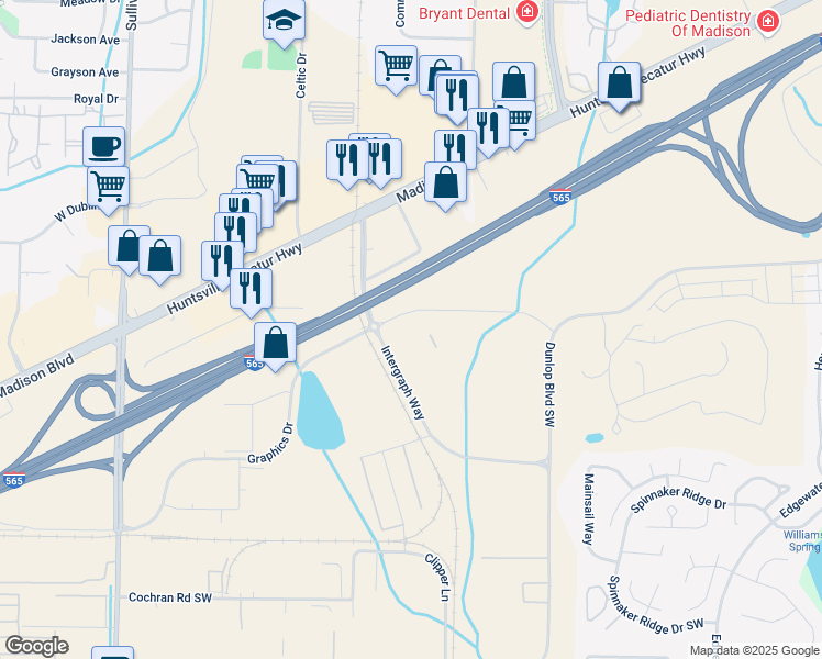 map of restaurants, bars, coffee shops, grocery stores, and more near 350 Lime Quarry Road in Madison