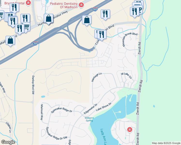 map of restaurants, bars, coffee shops, grocery stores, and more near 105 Hickory Court in Madison