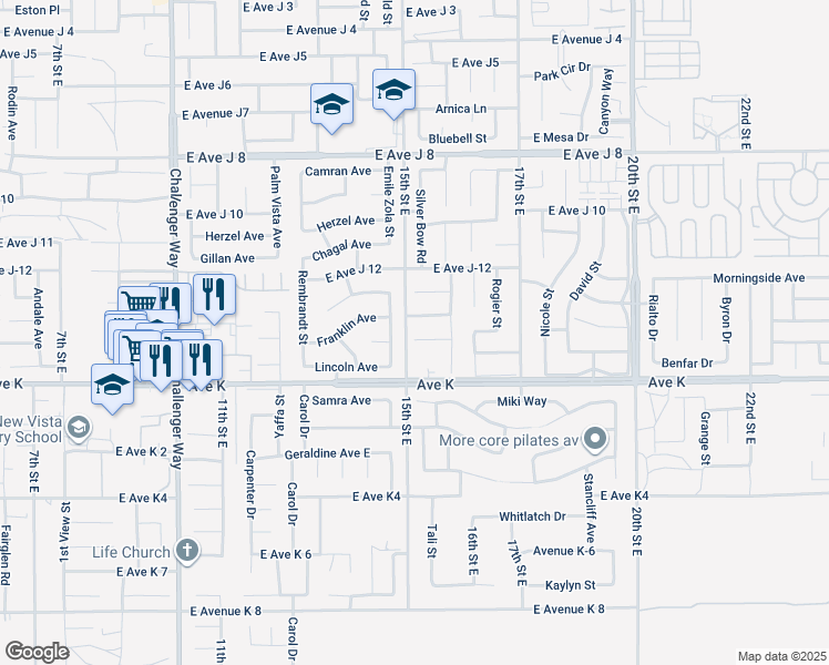 map of restaurants, bars, coffee shops, grocery stores, and more near 1524 Michelle Avenue in Lancaster