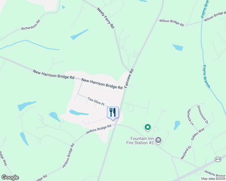 map of restaurants, bars, coffee shops, grocery stores, and more near 75 New Harrison Bridge Road in Simpsonville