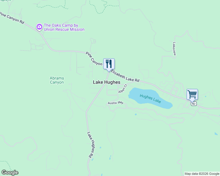 map of restaurants, bars, coffee shops, grocery stores, and more near 18133 Ellstree Drive in Lake Hughes
