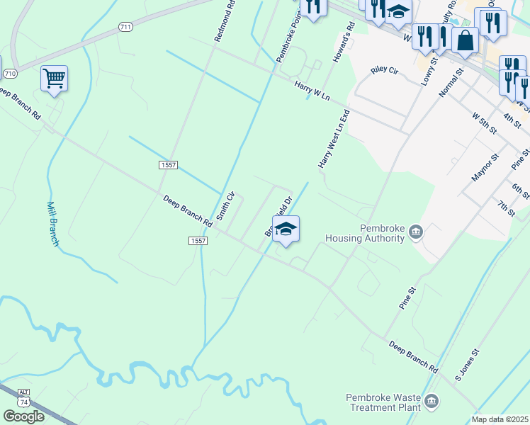 map of restaurants, bars, coffee shops, grocery stores, and more near 718 Brookfield Drive in Pembroke