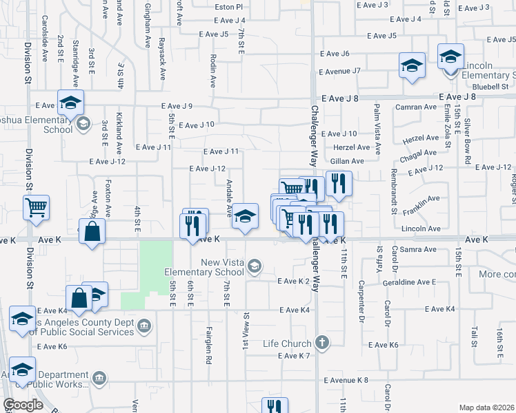 map of restaurants, bars, coffee shops, grocery stores, and more near 7th Street East in Lancaster