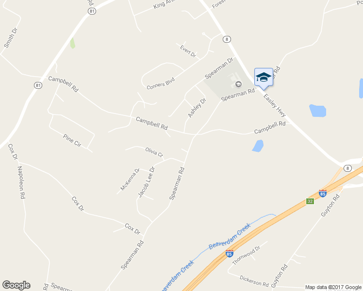 map of restaurants, bars, coffee shops, grocery stores, and more near 203 Spearman Road in Pelzer