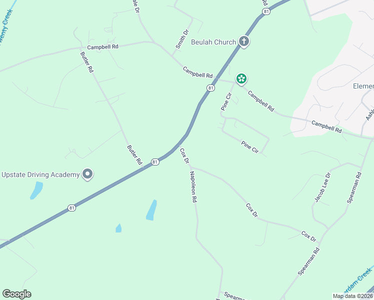 map of restaurants, bars, coffee shops, grocery stores, and more near 6101 South Carolina 81 in Williamston