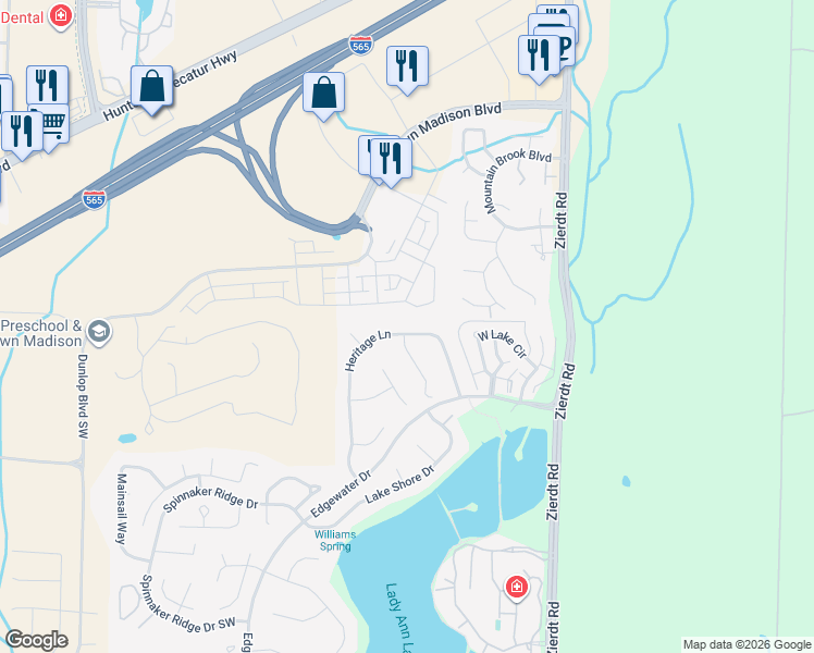 map of restaurants, bars, coffee shops, grocery stores, and more near 122 Heritage Lane in Madison
