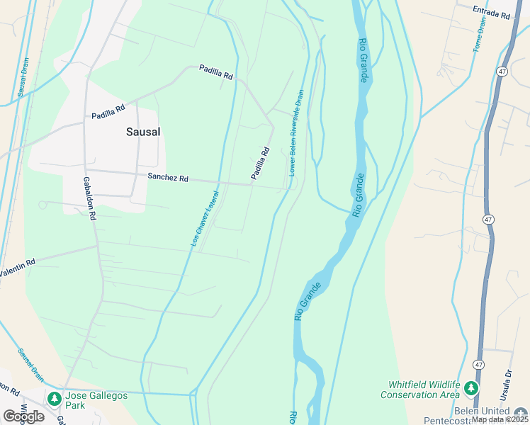 map of restaurants, bars, coffee shops, grocery stores, and more near 107 Padilla Road in Belen