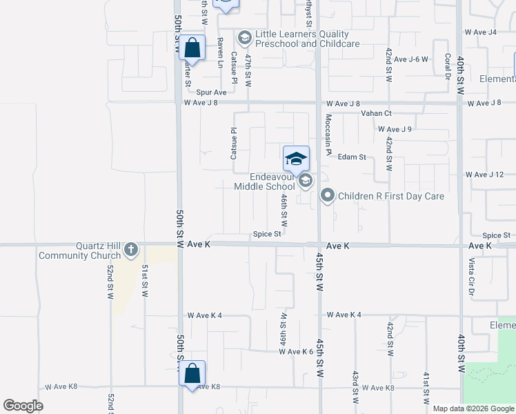 map of restaurants, bars, coffee shops, grocery stores, and more near 43704 47th Street West in Lancaster