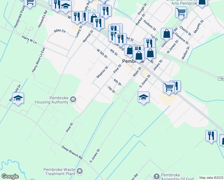 map of restaurants, bars, coffee shops, grocery stores, and more near 618 7th Street in Pembroke