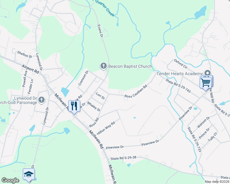 map of restaurants, bars, coffee shops, grocery stores, and more near 2147 Ross Cauthen Road in Lancaster