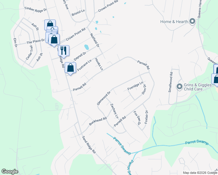 map of restaurants, bars, coffee shops, grocery stores, and more near 137 Glenwood Drive in Hubert