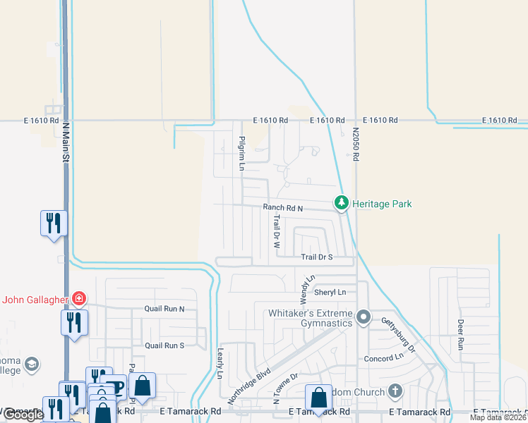 map of restaurants, bars, coffee shops, grocery stores, and more near 3617 Kings Way in Altus
