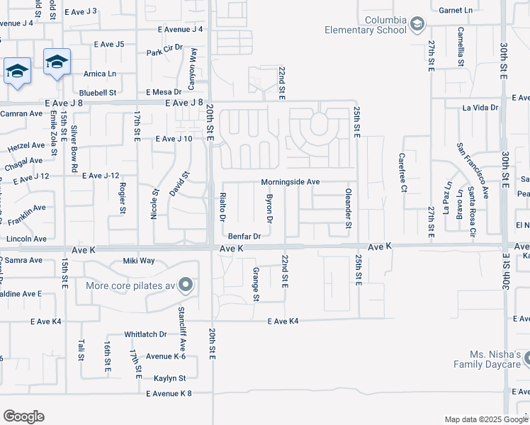 map of restaurants, bars, coffee shops, grocery stores, and more near 43663 Byron Drive in Lancaster
