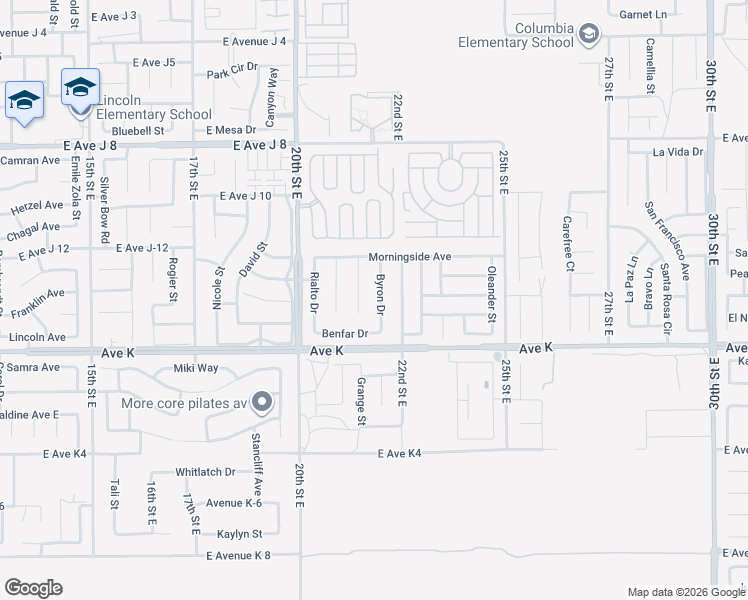 map of restaurants, bars, coffee shops, grocery stores, and more near 43663 Byron Drive in Lancaster