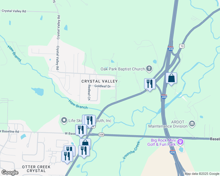 map of restaurants, bars, coffee shops, grocery stores, and more near 12412 Goldleaf Drive in Little Rock