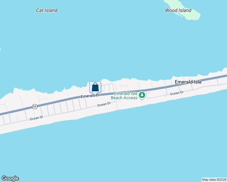 map of restaurants, bars, coffee shops, grocery stores, and more near Hunter Cir in Emerald Isle