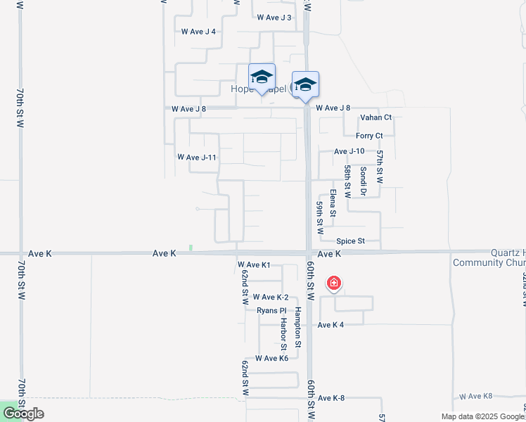 map of restaurants, bars, coffee shops, grocery stores, and more near West Avenue J14 in Lancaster