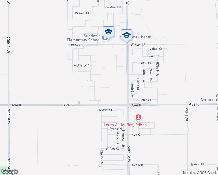 map of restaurants, bars, coffee shops, grocery stores, and more near 6121 West Avenue J14 in Lancaster