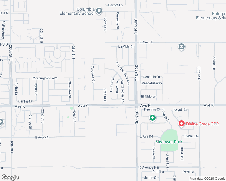 map of restaurants, bars, coffee shops, grocery stores, and more near 43656 La Paz Lane in Lancaster