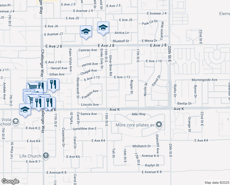 map of restaurants, bars, coffee shops, grocery stores, and more near 1532 Michelle Avenue in Lancaster