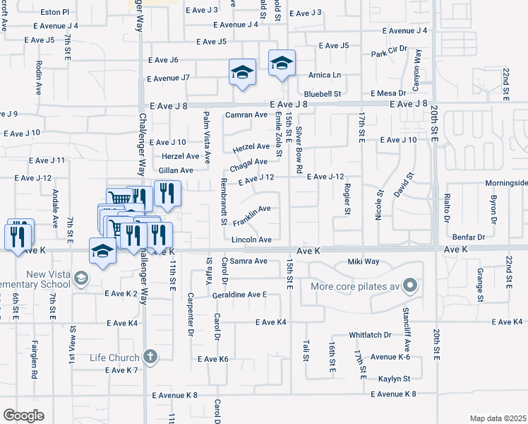 map of restaurants, bars, coffee shops, grocery stores, and more near 1334 Franklin Avenue in Lancaster