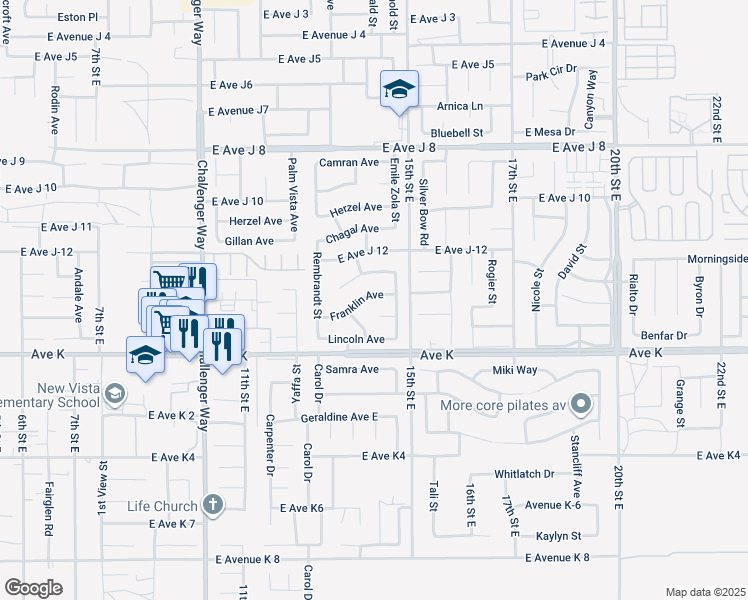 map of restaurants, bars, coffee shops, grocery stores, and more near 1334 Franklin Avenue in Lancaster