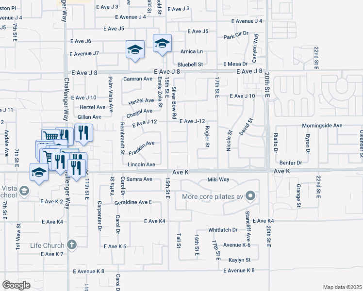 map of restaurants, bars, coffee shops, grocery stores, and more near 1532 Michelle Avenue in Lancaster