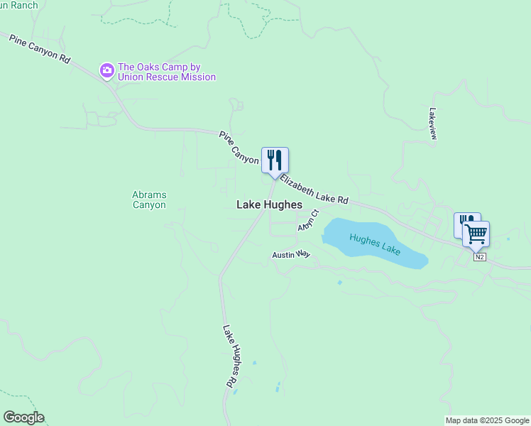 map of restaurants, bars, coffee shops, grocery stores, and more near 43764 Lake Hughes Road in Lake Hughes