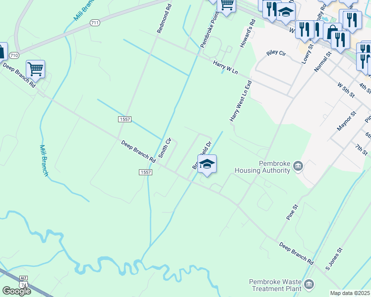 map of restaurants, bars, coffee shops, grocery stores, and more near 718 Brookfield Drive in Pembroke