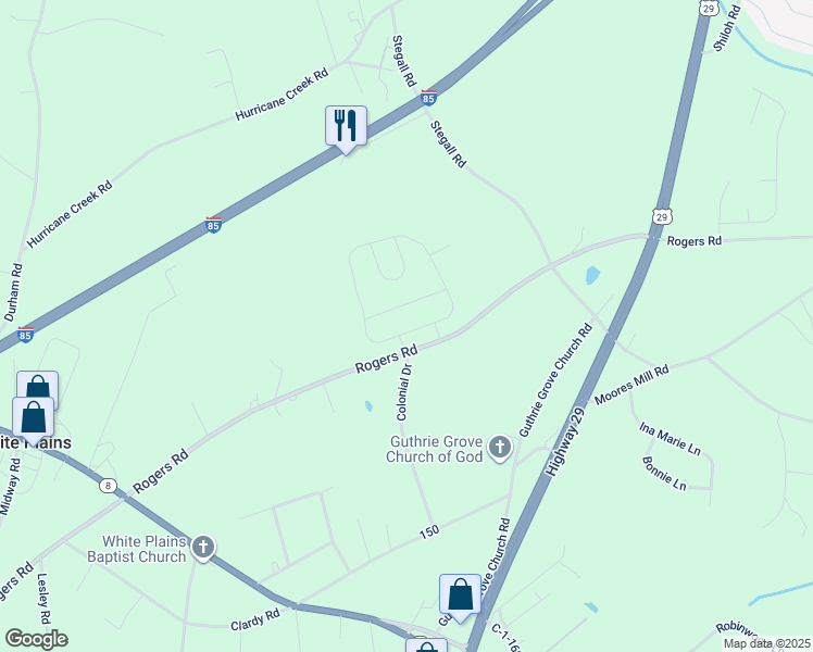 map of restaurants, bars, coffee shops, grocery stores, and more near 105 Walking Stick Way in Pelzer