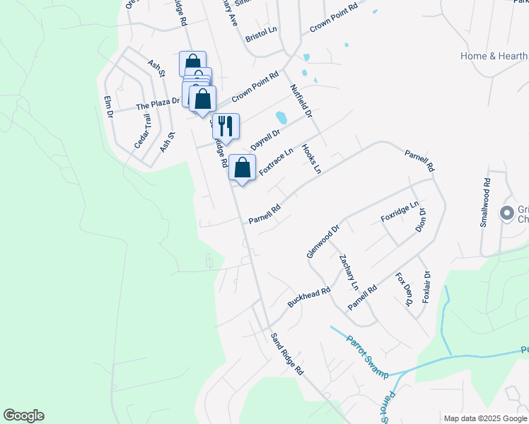 map of restaurants, bars, coffee shops, grocery stores, and more near 111 Parnell Road in Hubert