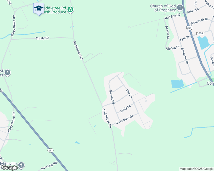 map of restaurants, bars, coffee shops, grocery stores, and more near 321 Sunset Road in Lumberton