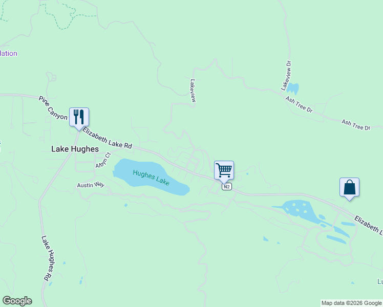 map of restaurants, bars, coffee shops, grocery stores, and more near 17703 Grand View Trail in Lake Hughes