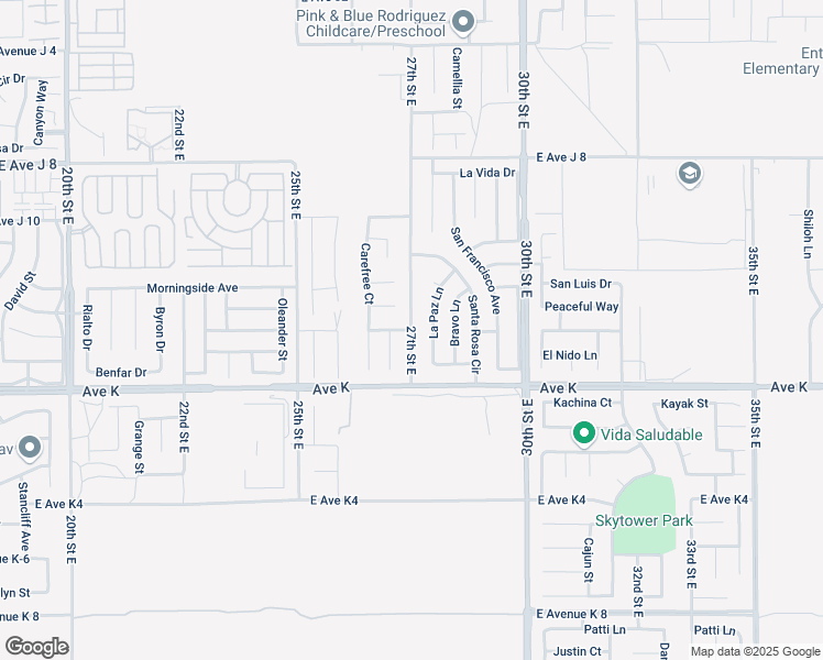 map of restaurants, bars, coffee shops, grocery stores, and more near East Avenue J14 in Lancaster