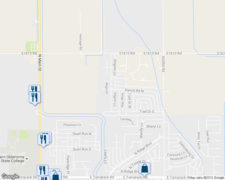 map of restaurants, bars, coffee shops, grocery stores, and more near 3617 Pilgrim Lane in Altus