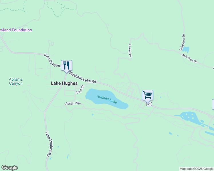 map of restaurants, bars, coffee shops, grocery stores, and more near 17818 County Highway N2 in Lake Hughes