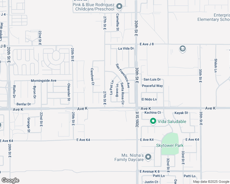 map of restaurants, bars, coffee shops, grocery stores, and more near 43661 Bravo Lane in Lancaster