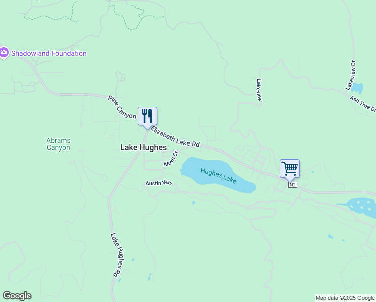 map of restaurants, bars, coffee shops, grocery stores, and more near 18008 Newvale Drive in Lake Hughes