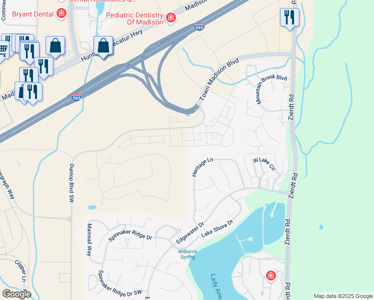 map of restaurants, bars, coffee shops, grocery stores, and more near 105 Hickory Court in Madison
