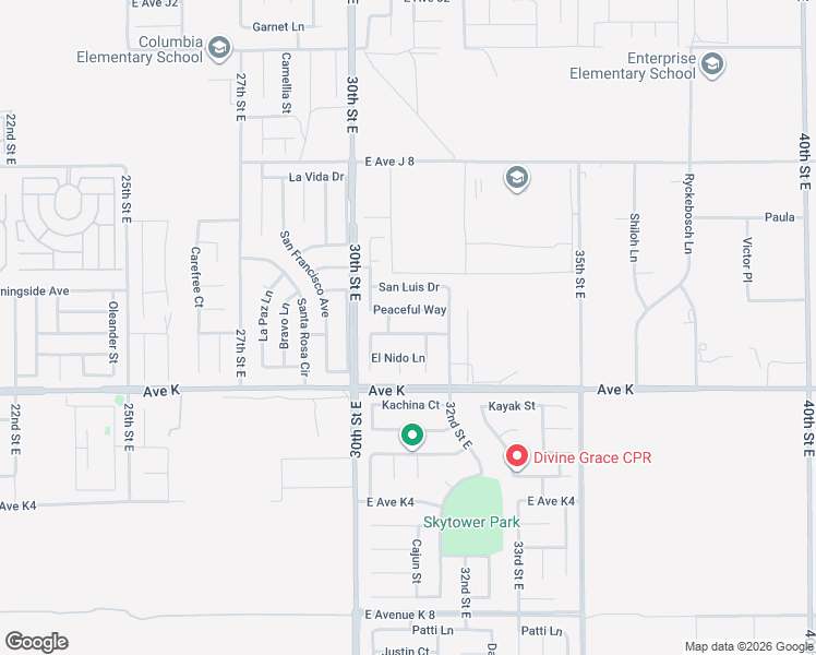 map of restaurants, bars, coffee shops, grocery stores, and more near 3063 East Avenue J14 in Lancaster