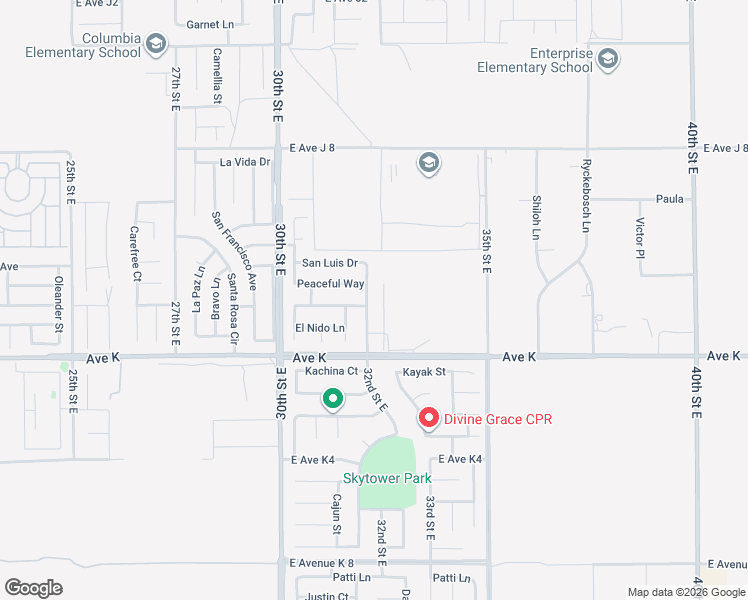 map of restaurants, bars, coffee shops, grocery stores, and more near 43660 32nd Street East in Lancaster