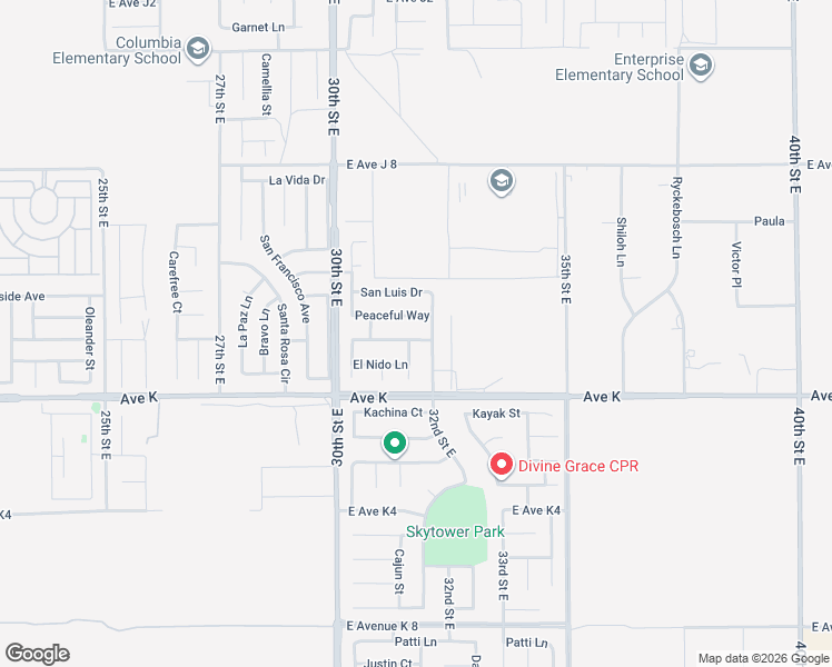 map of restaurants, bars, coffee shops, grocery stores, and more near 3127 East Avenue J14 in Lancaster