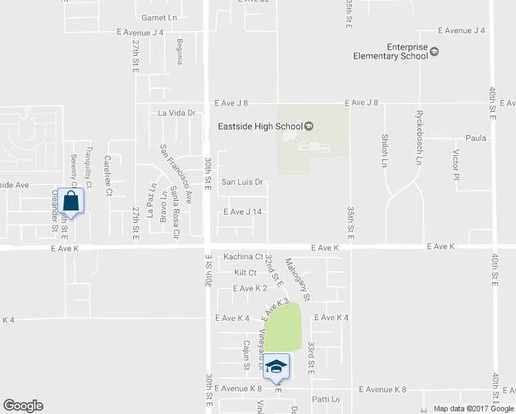 map of restaurants, bars, coffee shops, grocery stores, and more near 3127 East Avenue J14 in Lancaster